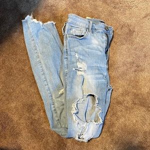 Hollister High-Rise super skinny, color light blue, size 5R w/holes
